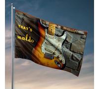 Bar Stuff For Man Cave Guitare vintage avec fond rustique : Drapeau « That'S Waldo » Décoration d'intérieur amusante (60 x 90 cm)