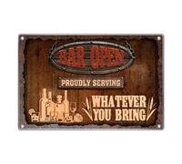Bar Vintage Au Décor Ouvert, Fier De Servir Ce Que Vous Apportez Metal Tin Sign Résistante Aux Intempéries Plaque Métallique Avec Trous Percés Plaque Métal Pour Chambre Atelier 20X30Cm