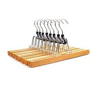 Barabesty Lot de 8 cintres en bois sans bois avec clip rotatif antirouille pour pantalons, jupes et pantalons Finition