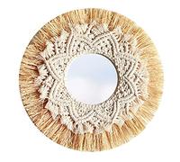 Barabesty Miroir décoratif en macramé tissé à la main pour chambre d'hôtes Style bohème 35 x 35 cm mural Bohème Miroir