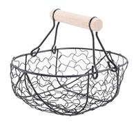 Barabesty Panier rétro en métal avec poignée en bois - Portable - Multifonction - Pour légumes, fruits, œufs - Panier de rangement pratique - Noir