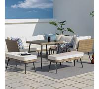 CONCEPT USINE | Salon de Jardin 9 Places Baracoa 2 en Résine Tressée Marron | Ensemble Complet avec Canapés, Angle, Bancs & Table Verre Trempé | Coussins Moelleux Beige | Idéal Terrasse ou Jardin