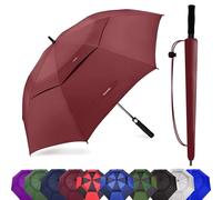 Baraida Grand parapluie de golf 157/172/183 cm, grand parapluie surdimensionné à double auvent ventilé, coupe-vent, imperméable, à ouverture automatique pour homme, femme et famille (183 cm, bordeaux)