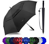 Baraida Grand parapluie de golf surdimensionné à double auvent ventilé, coupe-vent, imperméable, à ouverture automatique pour homme, femme et famille (172,7 cm, noir)