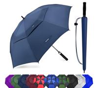Baraida Grand parapluie de golf surdimensionné à double auvent ventilé, coupe-vent, imperméable, à ouverture automatique pour homme, femme et famille (183 cm, bleu marine)