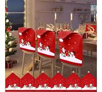 BARAKYEG Housses de Chaise de Noël Lot de 6 Couverture de Chaise Père Noël avec Chapeau de père Noël Housses de Chaise pour Noël pour Décoration de Noël,Maison,Salon(19,7 x 23,6inch)