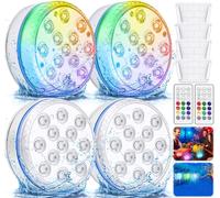 BARAKYEG Lumiere piscine,4 Pcs LED Piscine Sous l'eau,16 RGB LED EclairagePiscine,Télécommande Lampes IP68 Etanche lumière piscines,lampe piscine pour Aquarium Baignoire piscines hors sol Jardin