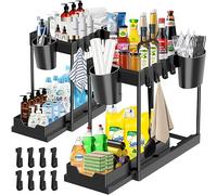 BARAKYEG Rangement sous Evier Cuisine à 2 Niveaux Lot de 2,Étagère avec 8 Patères et 4 Vasques Suspendues, Organisateur tiroir