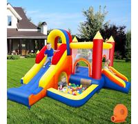 Baralir Château gonflable à partir de 3 ans, maison rebondissante avec deux toboggans, trampoline, barrière de voûte plantaire, piscine à balles, mur d'escalade, toboggan gonflable avec souffleur pour