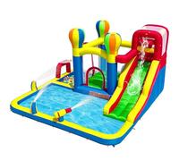 Baralir Château Gonflable avec Ventilateur, Parc Aquatique, Toboggan Sec/Aquatique, 343x338x202 cm, Château Gonflable intérieur/extérieur, Meilleur Cadeau de Vacances/d'anniversaire pour Les Enfants
