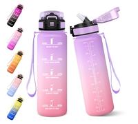 Baramumu Gourde, 1000ML Gourde Paille Adulte, Sans BPA, Bouteille d'eau de Motivation avec Marqueur de Temps, Bouteille Sport pour Salle de Sport, Aire Libre, Yoga - Violet clair&Rose clair