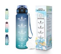 Baramumu Gourde, 500ML Sans BPA, Gourde Enfant, Conception de Verrouillage Anti-Fuite, Bouteille, Avec Horodatage, Bouteille Eau pour École, Yoga, En cours d'exécution, Aire de Jeux - Bleu&vert