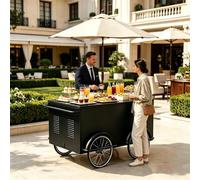 Baraque de Marché Extérieur avec Auvent, Comptoir d'Affichage Alimentaire, Chariot Alimentaire Mobile, Rangement Ouvert Parfait for Marché, Cuisine de Rue & Événements(Black,140cm/55in)