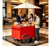Baraque de Marché Extérieur avec Auvent, Comptoir d'Affichage Alimentaire, Chariot Alimentaire Mobile, Rangement Ouvert Parfait for Marché, Cuisine de Rue & Événements(Red,160cm/63in)