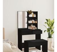 BaraSh Coiffeuse avec Miroir Noir 74,5x40x141 cm Rangement Coiffeuse,Pouf Coiffeuse,Table De Maquillage
