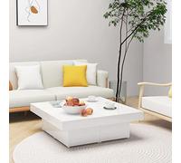 BaraSh Table Basse Blanc Brillant 90x90x28 cm en Aggloméré - Pour Salon