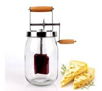 Baratte à beurre manuelle 1 l/1,5 l, mixeur à beurre à manivelle avec bol en verre et poignée en bois, large ouverture, pour la cuisine, la pâtisserie, le beurre maison 1000ml