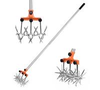 BARAYSTUS Cultivateur rotatif à long manche rétractable en acier inoxydable résistant aux intempéries avec dents amovibles Kit de cultivateur pour mélange de sol Cultivateur rotatif de jardin