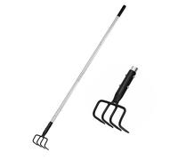 BARAYSTUS Râteau à griffes de jardin et cultivateur à 4 dents avec longue poignée réglable pour l'aération du sol, creuser et désherber