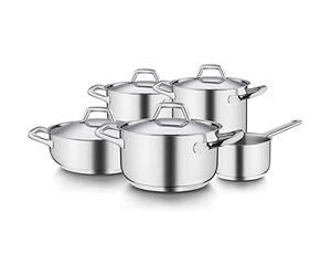 BARAZZONI, Batterie Chef Line Batterie, composition 9 pièces, acier 18/10, PFAS Free, convient également pour induction, lavable au lave-vaisselle, extérieur brillant, intérieur satiné, fabriqué en