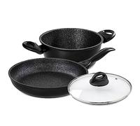 Barazzoni Granitica Extra Induction Lot de 3 poêles 24 cm, casserole 20 cm, couvercle en verre 20 cm