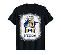 Barbadian Girl Messy Chignon pour Femme Drapeau de la Barbade Pride décoloré T-Shirt