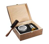 Barb'Art - Coffret Cadeau en bois - Entretien de la Barbe - Huile à Barbe 50 ml, Baume à Barbe & Brosse à Barbe