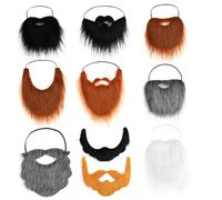 Barbe, 10 pièces Moustaches drôles Auto-adhésives avec Bande élastique, Costume de Moustache en Polyester pour Accessoires de Mascarade Noël d'halloween