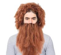 Barbe de magicien, perruque de barbe, perruque et barbe pour costume de cosplay, accessoire de costume de fausse moustache, ensemble de perruque et barbe d'homme des cavernes amusants, fournitures de
