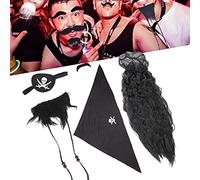 Barbe de Pirate, Perruque avec Costume de Barbe Noir Auto-adhésif, Costumes pour Halloween et Événements Thématiques