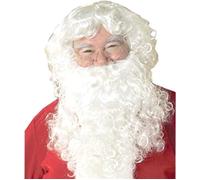 Barbe de Santa Barbe de Pere Noel, Perruque Pere Noel Luxe Naturel Complète et Multicouche, Ensemble de Perruque et Barbe Noël