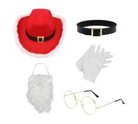Barbe du Père Noël, chapeau de cowboy du Père Noël, Perruque d’habillage du Père Noël de Noël, Habillage de Noël, 5X accessoires de performance pour tout-petits, fourniture de costumes de Noël, costum