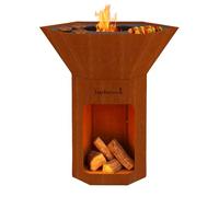 Barbecook Barbecue brasero Nestor Original, Barbecue à Bois Exterieur avec plancha en Acier corten, 92x92x101cm
