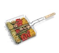 Barbecook Grille de barbecue 4 positions double réglable, acier chromé et bouleau FSC, 32x25x5 cm