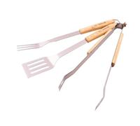 Barbecook Kit ustensiles barbecue spatule, fourchette et pince en inox, manches en bois de bouleau