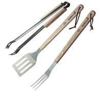 Barbecook Kit ustensiles barbecue spatule, fourchette et pince en inox, manches en bois de bouleau