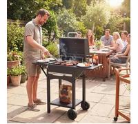 Barbecue à charbon avec couvercle, fumoir-barbecue avec 2 tablettes latérales, grande surface de cuisson, grille, thermomètre