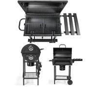 Barbecue à charbon baril Surface de cuisson de 56 x 35,5 cm Couvercle avec thermomètre poignée et 2 valves d'aération