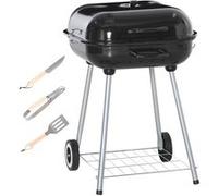 Outsunny Barbecue à charbon BBQ avec 2 roues, ustensiles, couvercle et étagère dim. 56L x 62l x 82H cm - métal émaillé noir