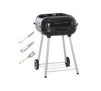 Outsunny Barbecue à charbon BBQ avec 2 roues, ustensiles, couvercle et étagère dim. 56L x 62l x 82H cm - métal émaillé noir
