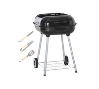 Outsunny Barbecue à charbon BBQ avec 2 roues, ustensiles, couvercle et étagère dim. 56L x 62l x 82H cm - métal émaillé noir