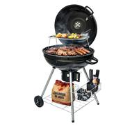 Barbecue à Charbon de Bois Ø54cm Double Grille Cuisson & Couvercle Thermostat Bac à cendres, Barbecue sur roues avec rangement