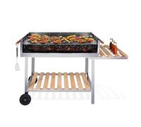 Barbecue à Charbon de Bois - BBQ Collection - 2 Grilles - Acier Inoxydable - Avec Roues - 136cm x 60cm x 93cm