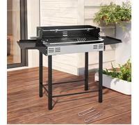 Barbecue à charbon de bois en acier inoxydable avec rôtissoire 3 niveaux et étagères latérales pliables, pour jardin et camping