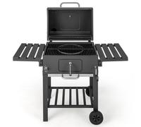Barbecue à charbon de bois extérieur gril au charbon de bois portable avec 2 tables d'appoint pliables 8 crochets 2 roues ouvre-bouteille pour pique-nique camping patio noir Helloshop26 20_0005579