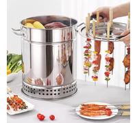 Barbecue à Charbon De Bois Grill Fumoir Barbecue à Charbon De Bois, Barbecue Suspendu Vertical, Baril De Grillade en Acier Inoxydable avec 20 Brochettes, Panier à Griller Roulant, Barb, S