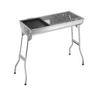 Barbecue À Charbon De Bois Inox, Barbecue À Charbon Pliable Portable BBQ Grill Sur Pied Avec Étagères + Grille + Plaque Cuisson Pour 5-10 Personnes