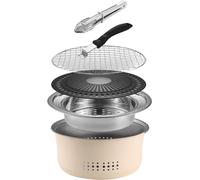 Barbecue à charbon de bois portable en acier inoxydable, 26,7 cm, antiadhésif, rond, barbecue ou casserole chaude, eau bouillante, poêle à charbon pour la maison, les fêtes, le camping en