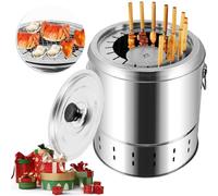 Barbecue à charbon de bois portable, poêle vertical à suspendre, baril sans fumée, 360 °, séparation de l'huile en acier inoxydable, grande capacité pour camping en plein air