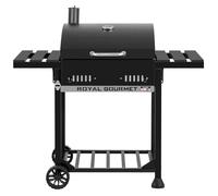 Royal Gourmet Barbecue à Charbon de Bois, Grill à Charbon sur Chariot avec Tablettes Pliables, Couvercle, Thermomètre, Surface Cuisson 56,5 x 42,2 cm pour Jardin, Camping, Noir